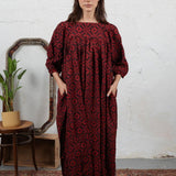 Floral Peasant dress with fun balloon sleeves - Natural dyed