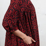 Floral Peasant dress with fun balloon sleeves - Natural dyed