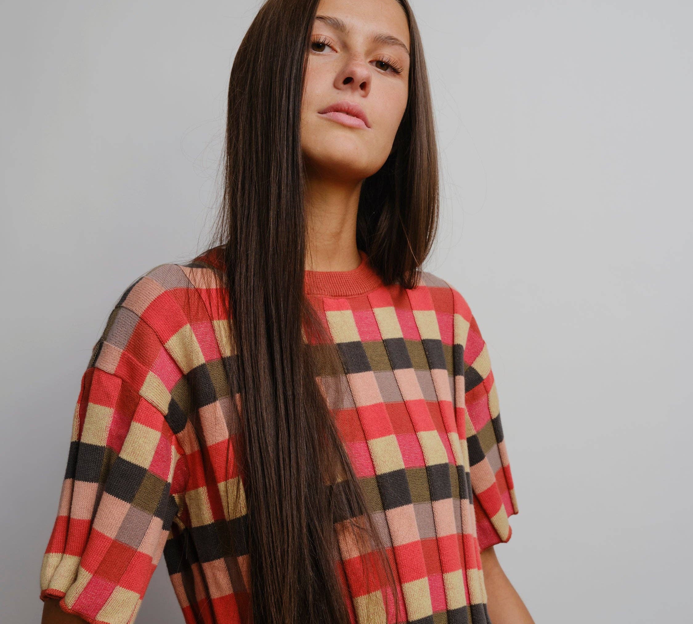 Anni Grid Plaited Tee - Solar Flare