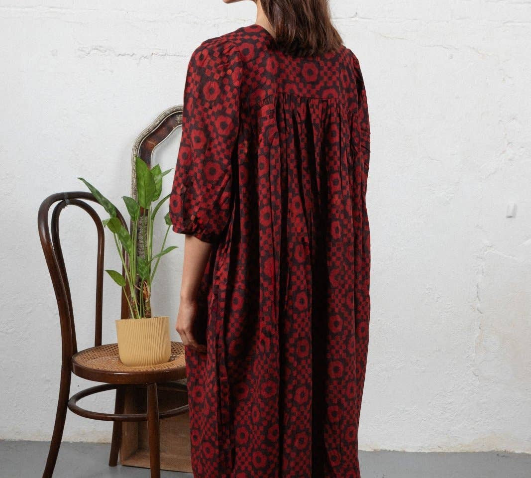 Floral Peasant dress with fun balloon sleeves - Natural dyed